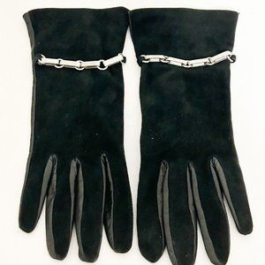 Mark Cross Gloves Black Suede & Leather Size 7 1/2